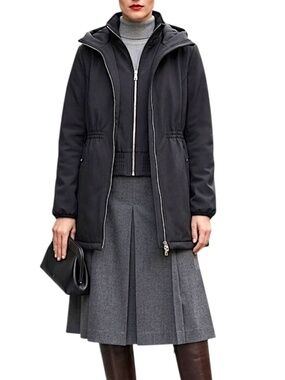 NWT Jason Wu black hooded floral lined fitted full zip quiet luxury car coat S